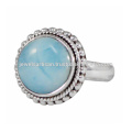 Hermoso Larimar Gemstone 925 Anillo de Plata de Ley